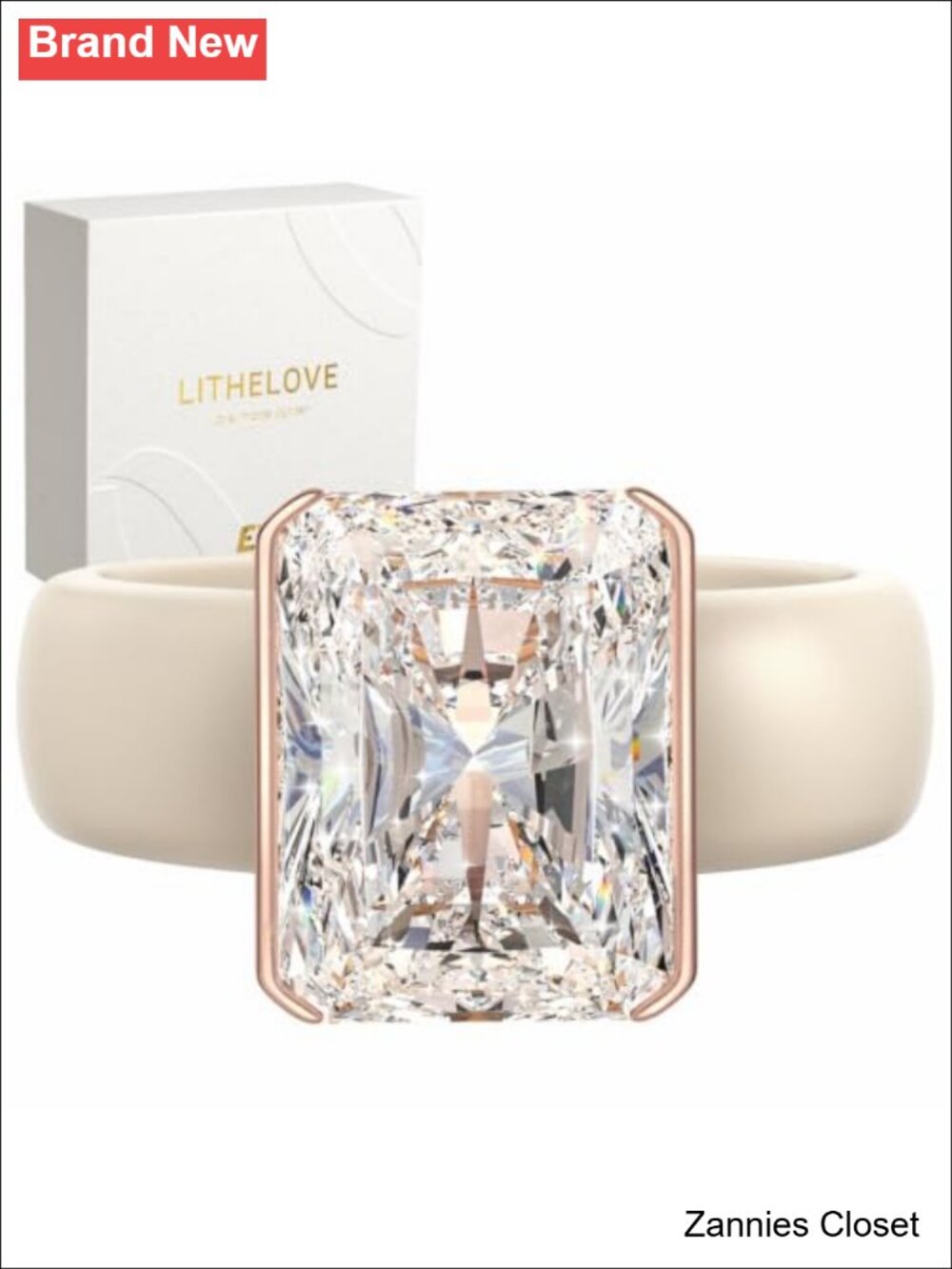 💍 Radiant Cut Cubic Zirconia Silicone Engagement Ring Solitaire Half Bezel